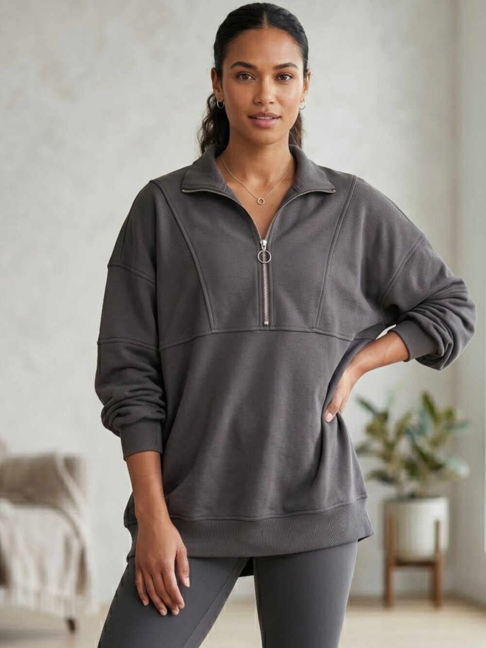 New Dark Gray Half-Zip Sweater – Size Small